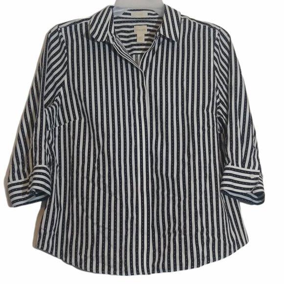 Chico's Tops - Chico's Black White Striped No Iron Button Shirt L